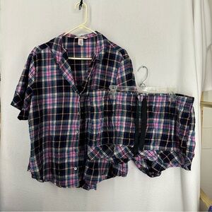 Victoria’s Secret Plaid Pajama Short Sleeve Set XL Pink